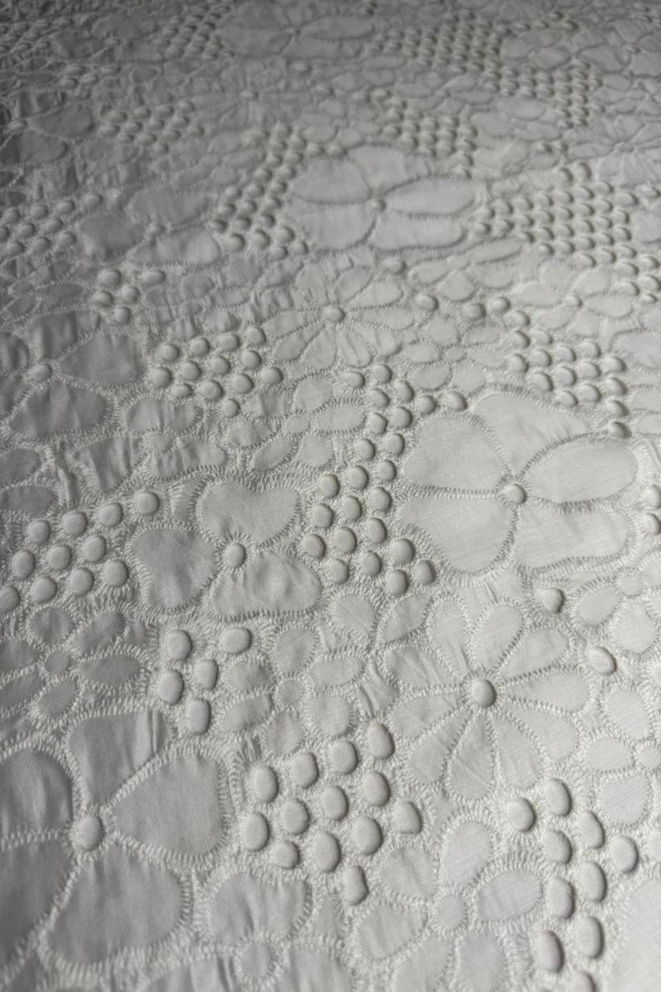 Close-up of textured fabric with a floral pattern