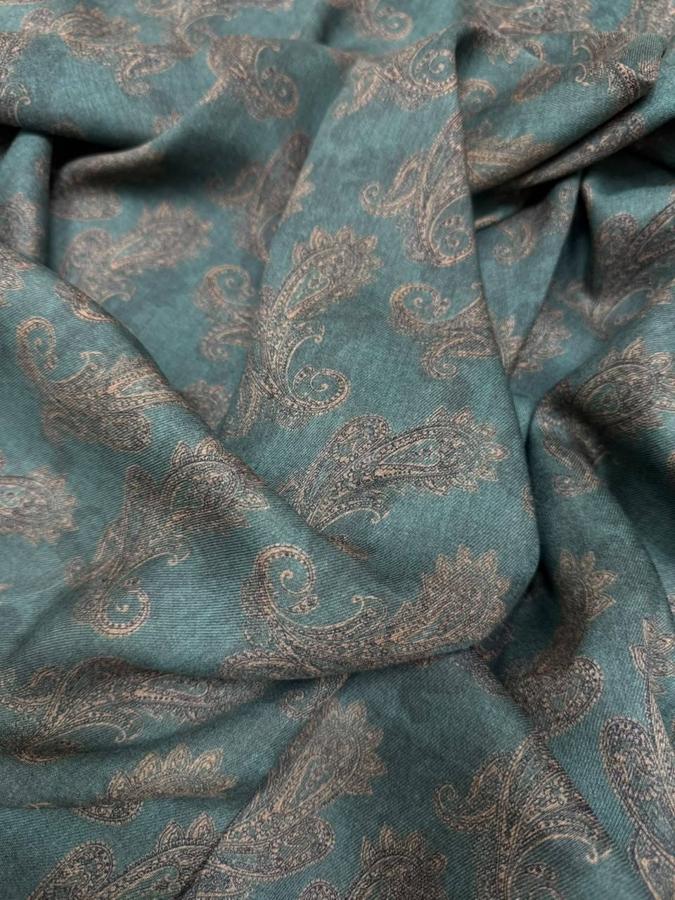 LAVIN Pure Pashmina – Classic Paisley Teal Blue Printed Fabric