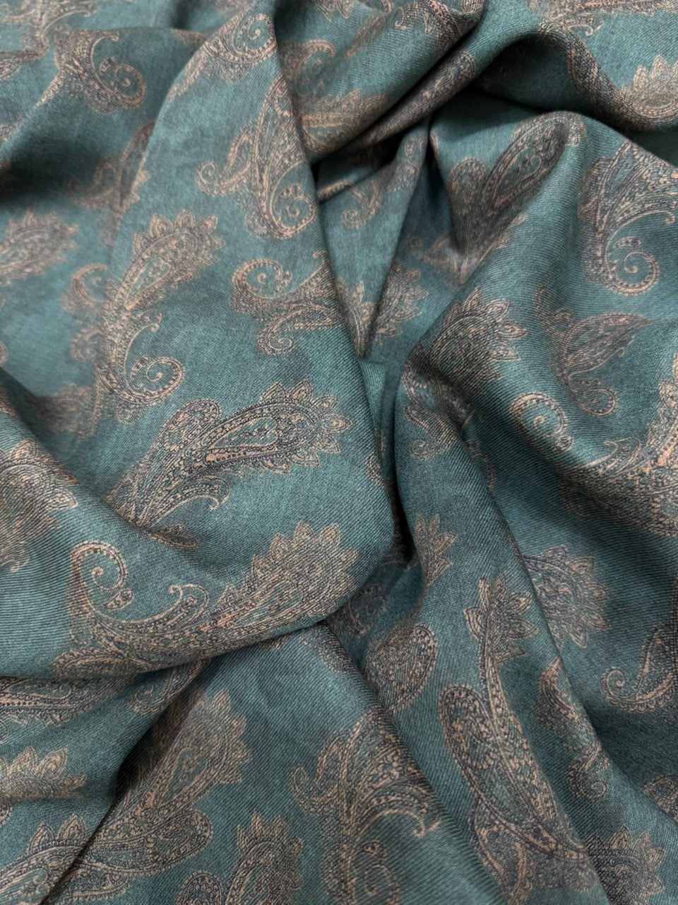 LAVIN Pure Pashmina – Classic Paisley Teal Blue Printed Fabric