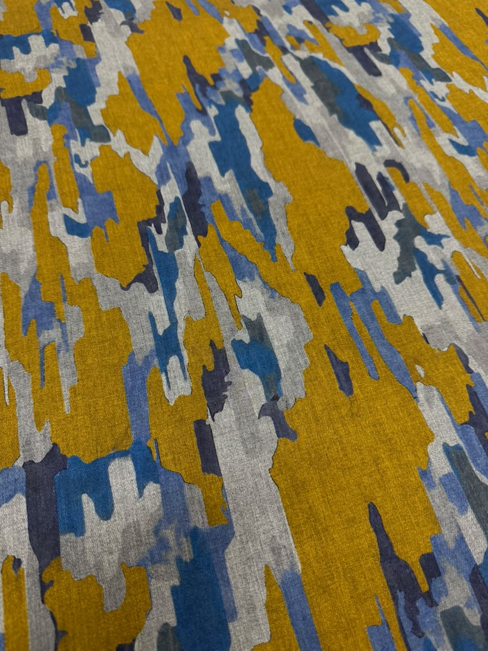 LAVIN Pure Pashmina – Abstract Brushstroke Mustard Yellow Printed Fabric