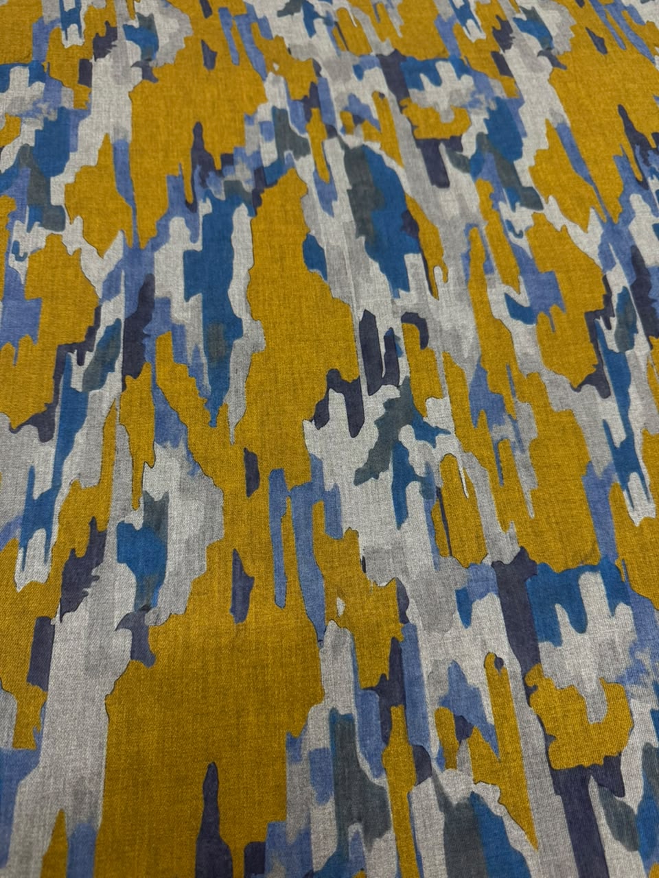 LAVIN Pure Pashmina – Abstract Brushstroke Mustard Yellow Printed Fabric