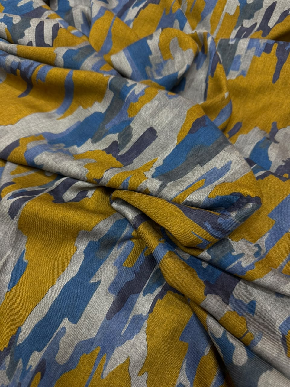 LAVIN Pure Pashmina – Abstract Brushstroke Mustard Yellow Printed Fabric