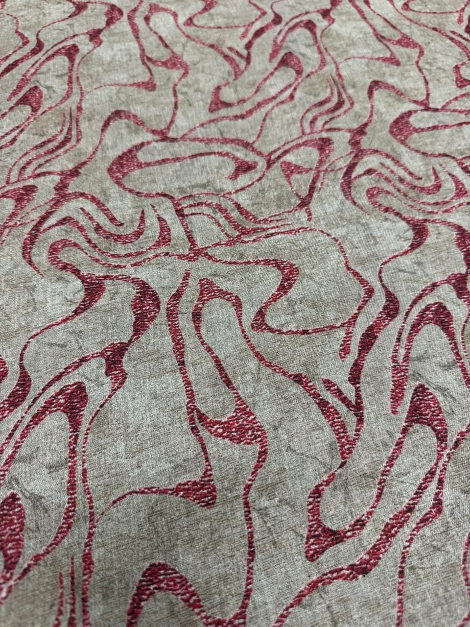 LAVIN Pure Pashmina – Abstract Wavy Lines Burgundy Red Printed Fabric