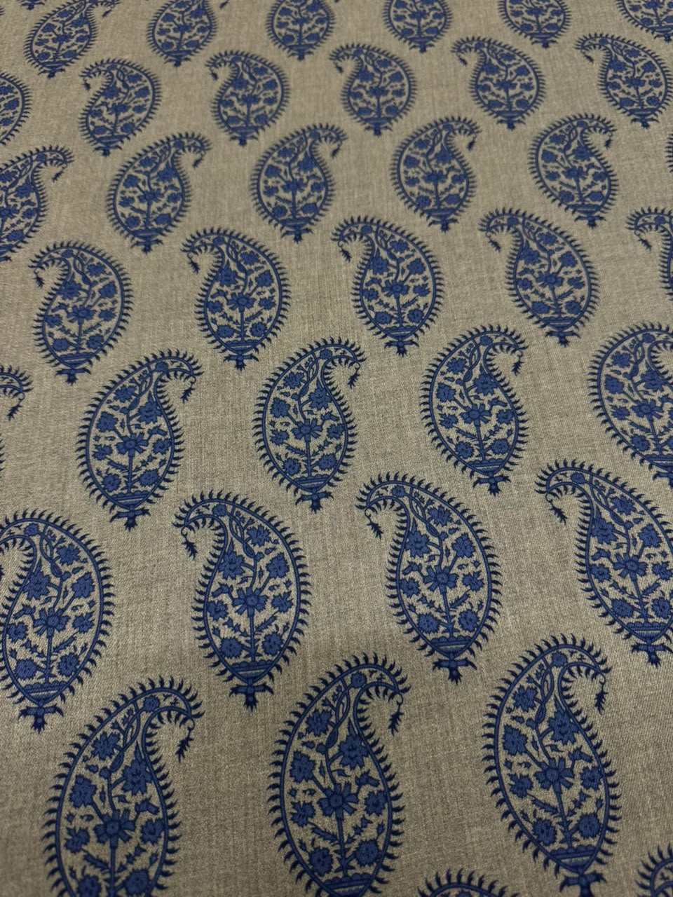 Levin Pure Pashmina – Beige & Navy Blue Paisley Printed Fabric