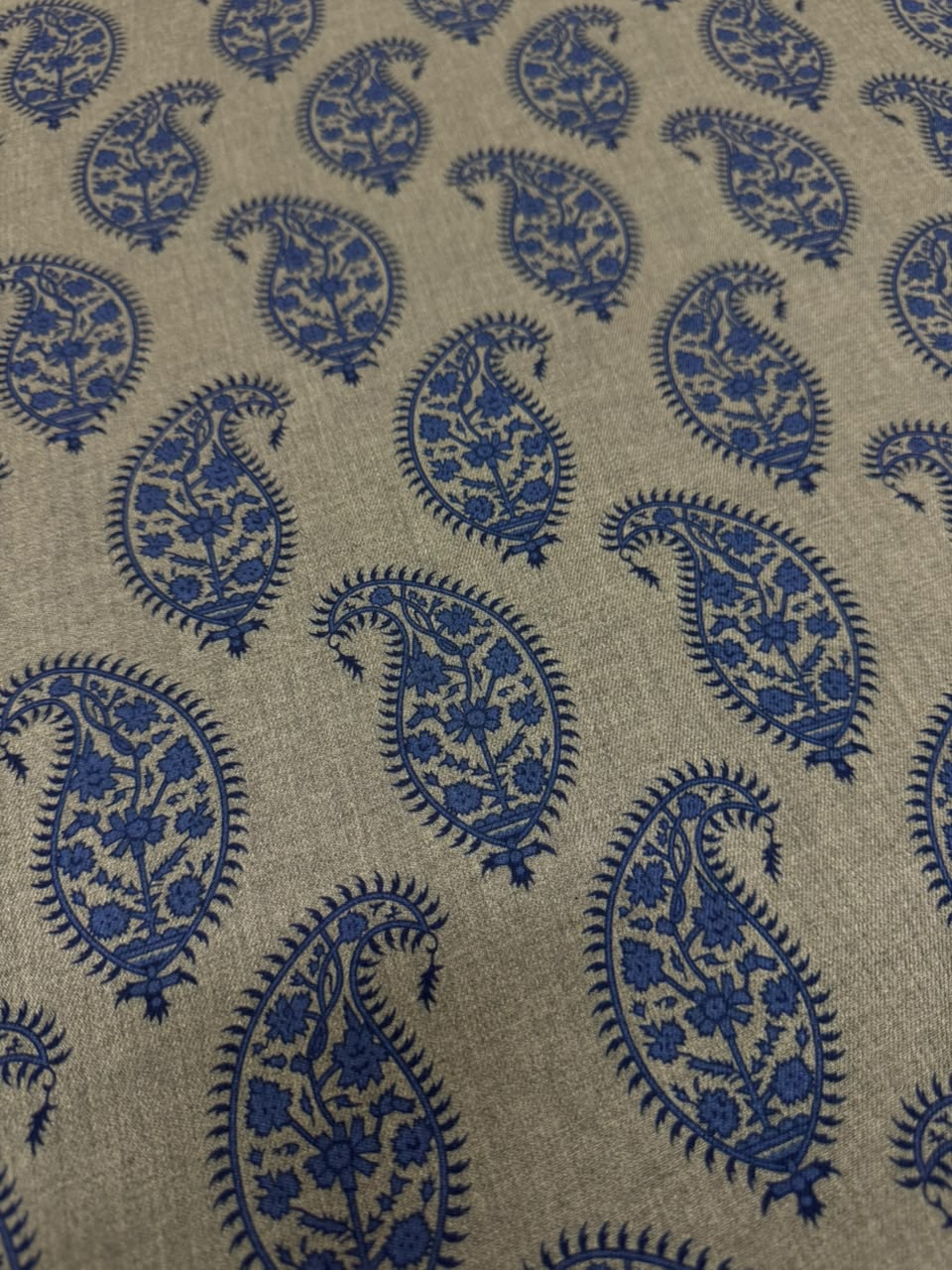 Levin Pure Pashmina – Beige & Navy Blue Paisley Printed Fabric