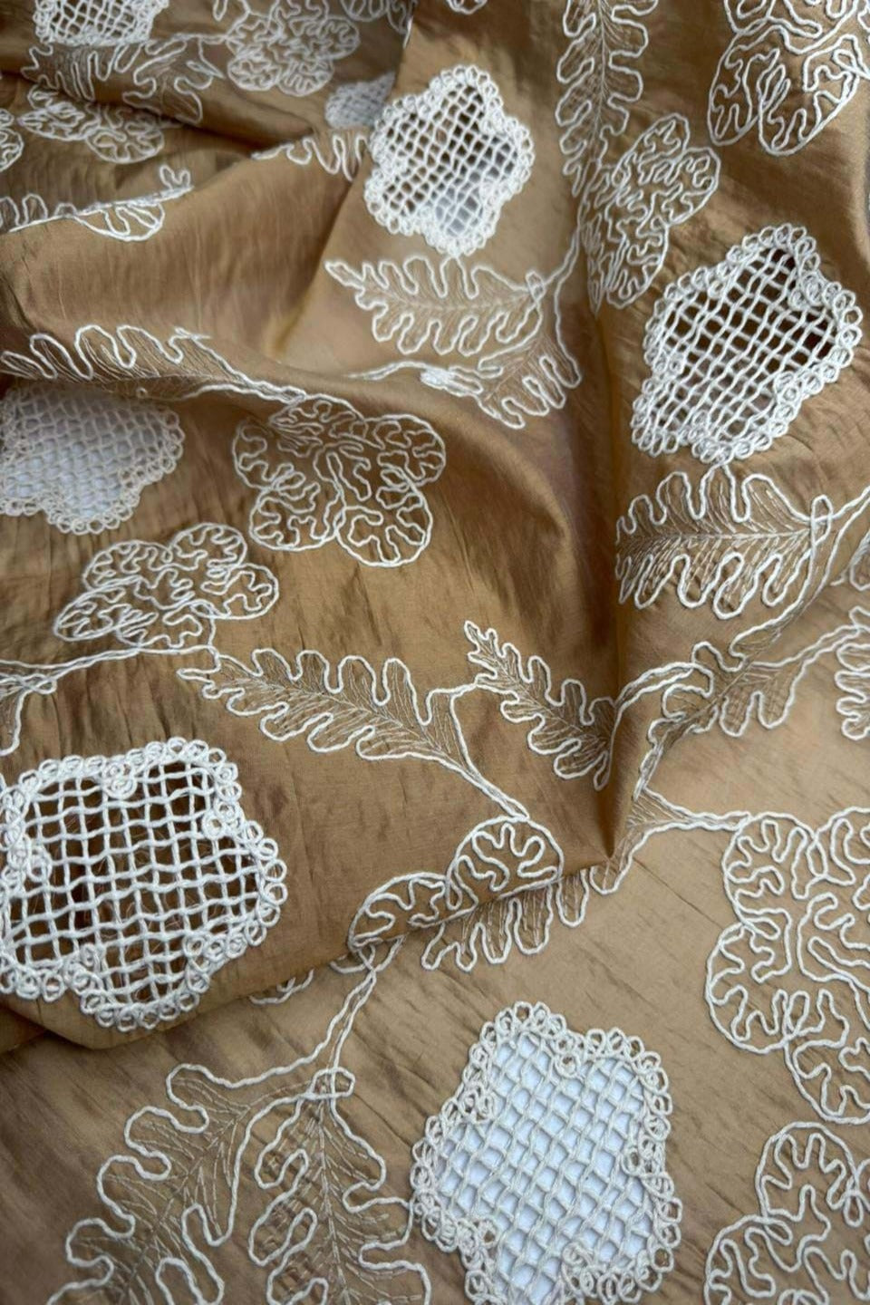 Gold Aura – Intricate Chikan Kari on Premium Paper Silk
