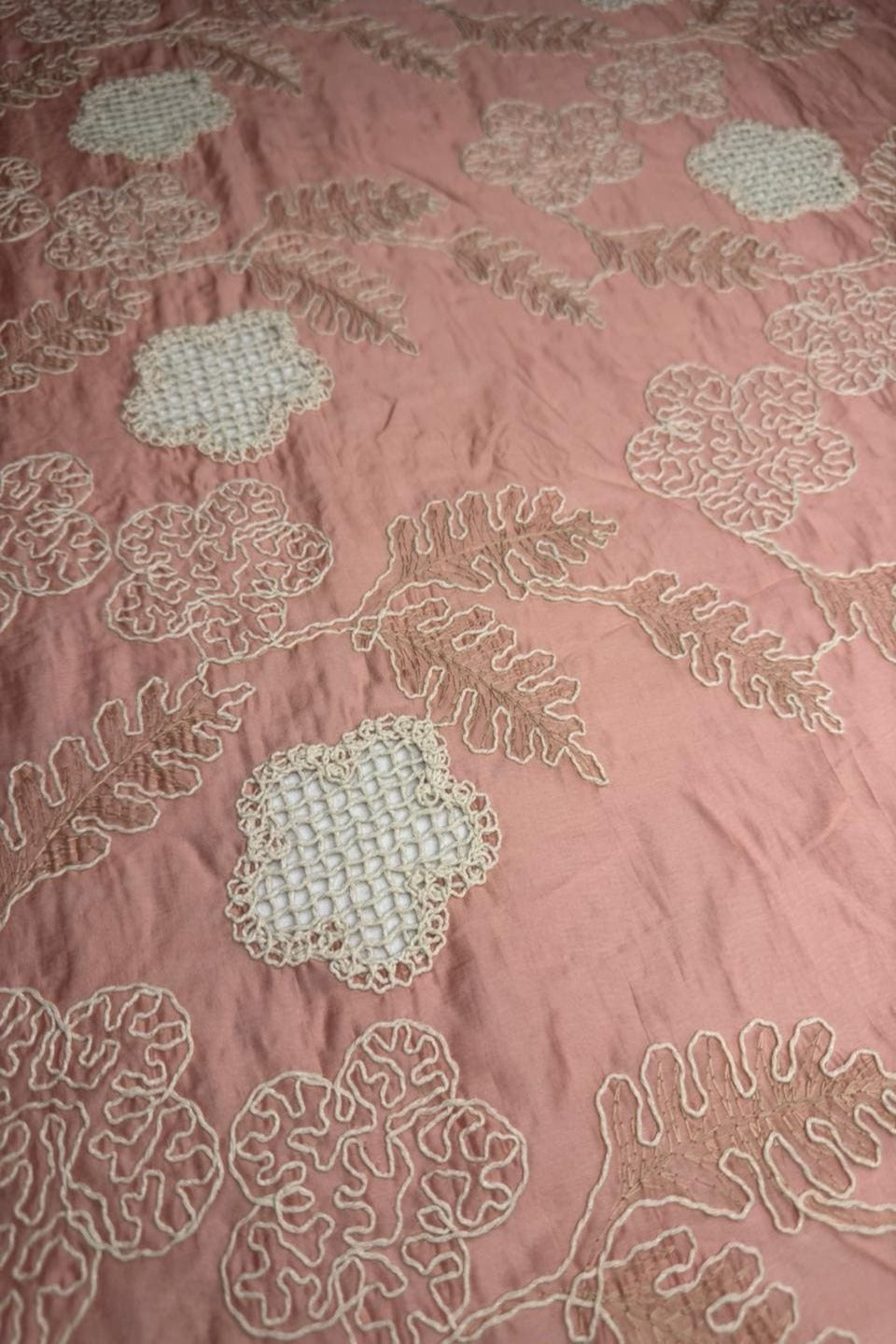 Amber Glow – Premium Paper Silk Chikan Kari Fabric