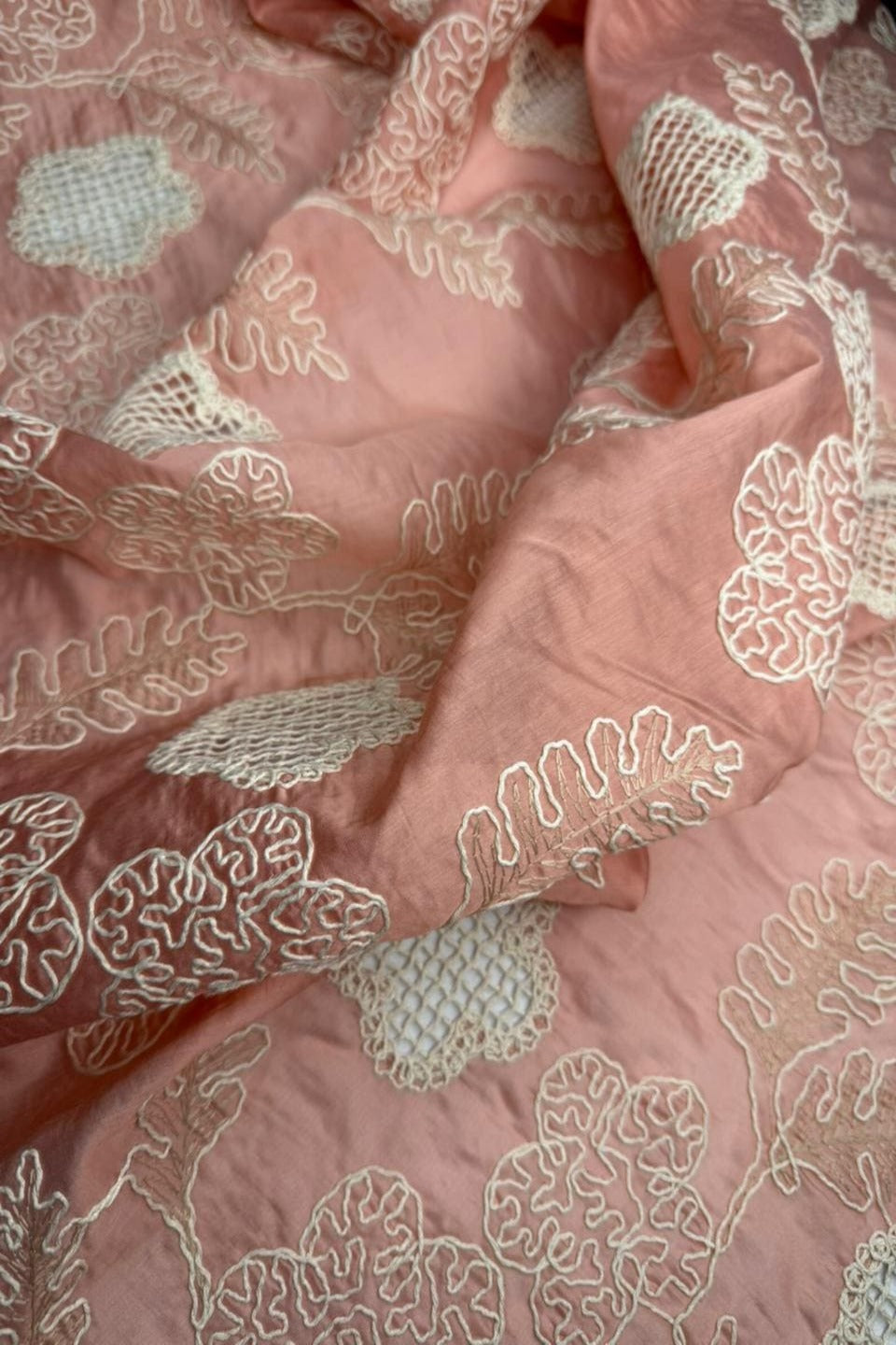 Amber Glow – Premium Paper Silk Chikan Kari Fabric