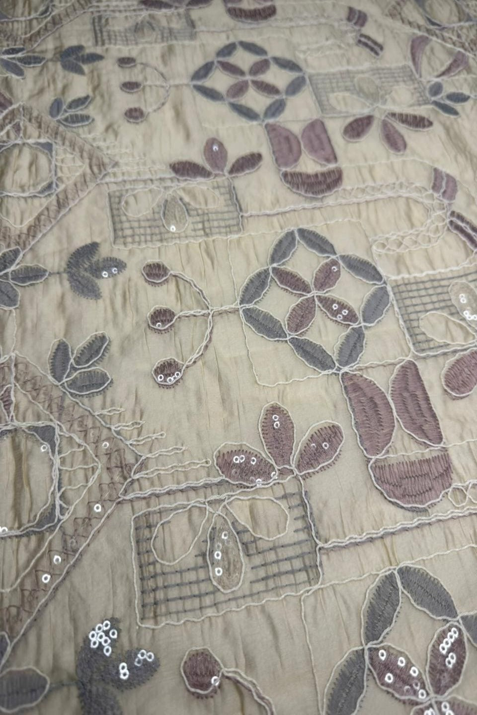 Silver Sage – Sequin Embroidery Chikan Kari on Paper Silk