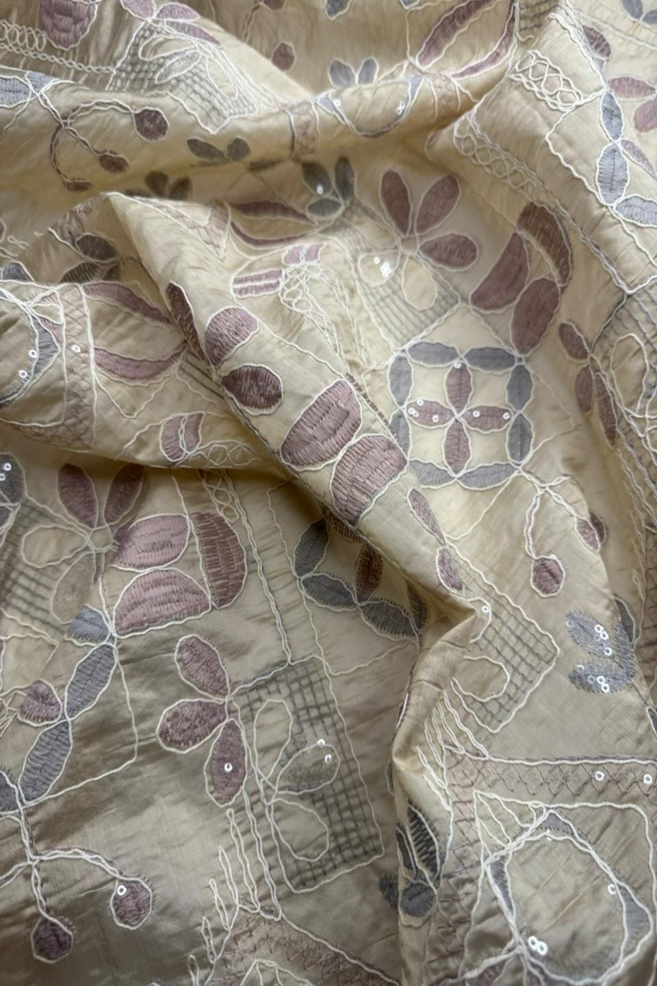 Silver Sage – Sequin Embroidery Chikan Kari on Paper Silk
