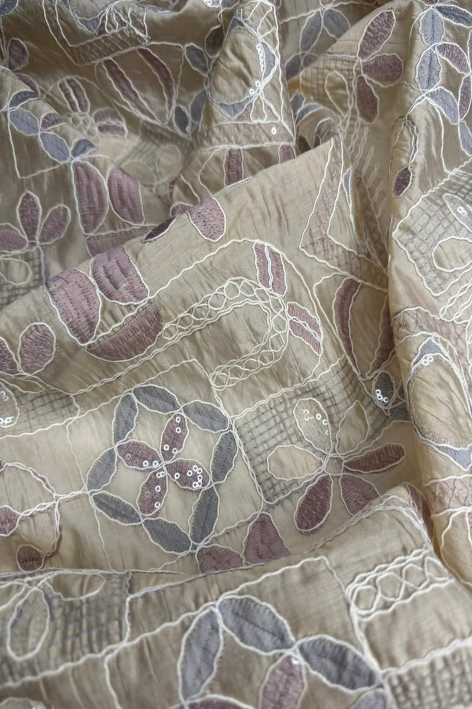 Silver Sage – Sequin Embroidery Chikan Kari on Paper Silk