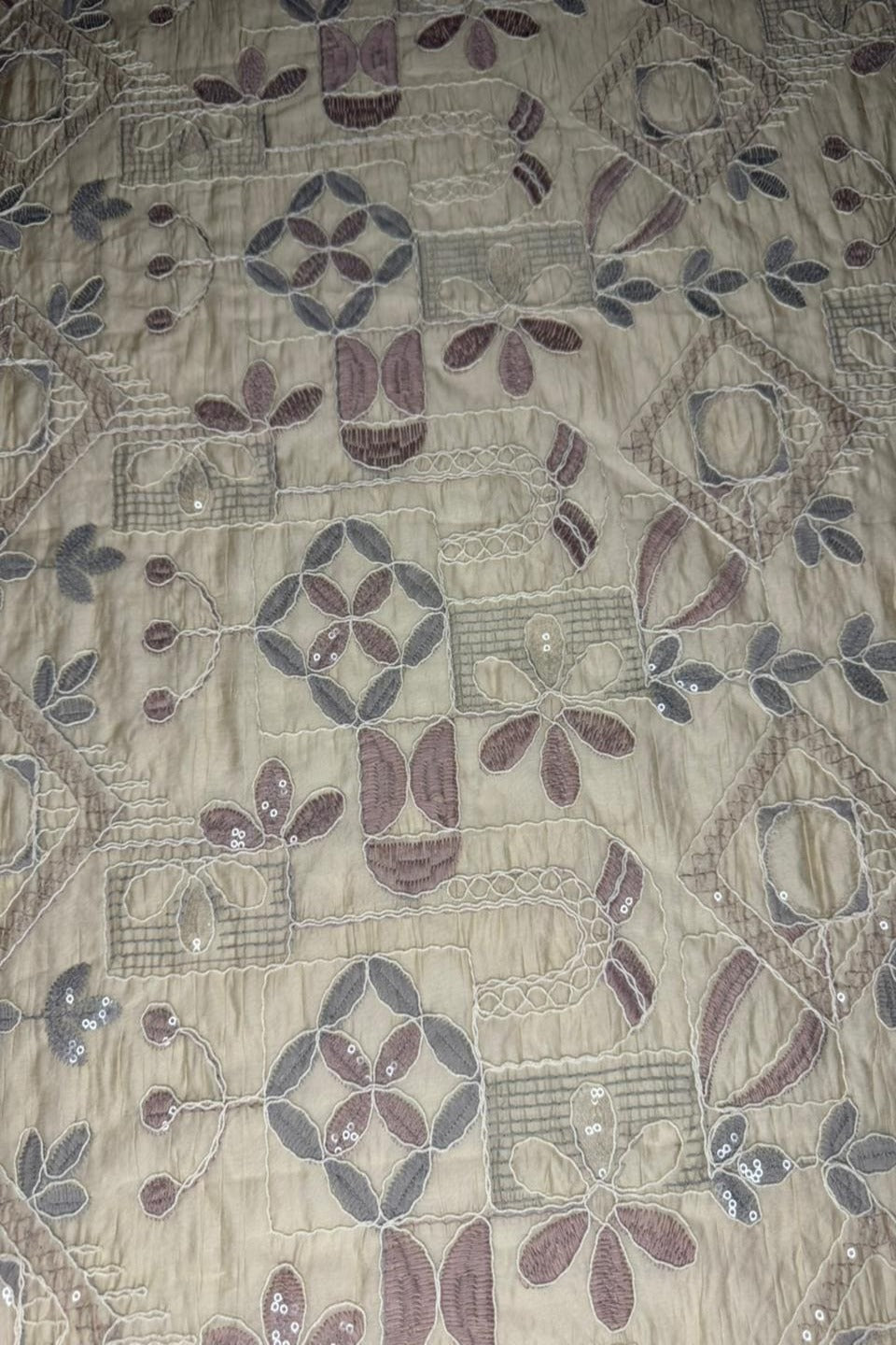 Silver Sage – Sequin Embroidery Chikan Kari on Paper Silk