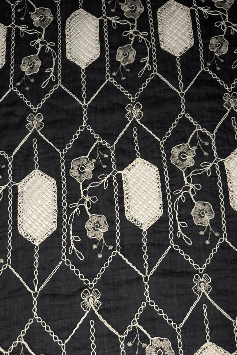 Midnight Ebony – Geometric Chikan Kari on Premium Paper SilK