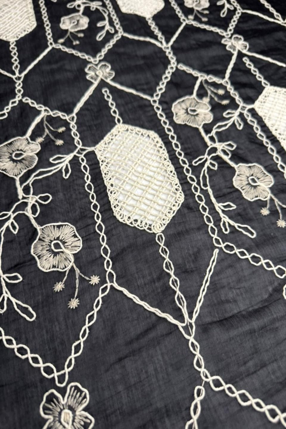 Midnight Ebony – Geometric Chikan Kari on Premium Paper SilK