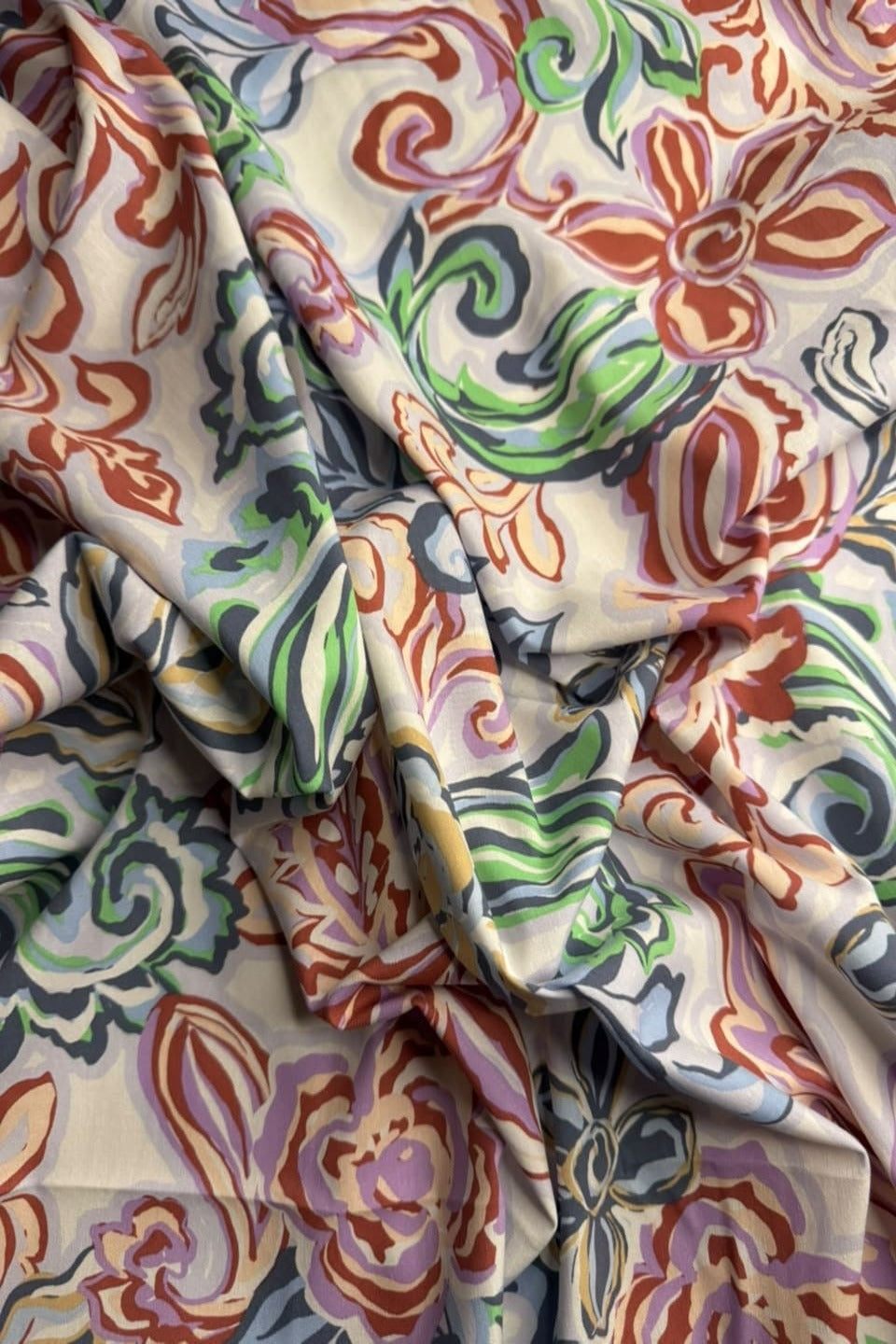 Premium Stone Linen Multi Swirl Floral 2 Piece Unstitched Suit for Women