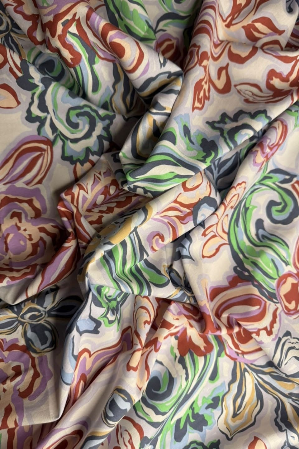 Premium Stone Linen Multi Swirl Floral 2 Piece Unstitched Suit for Women