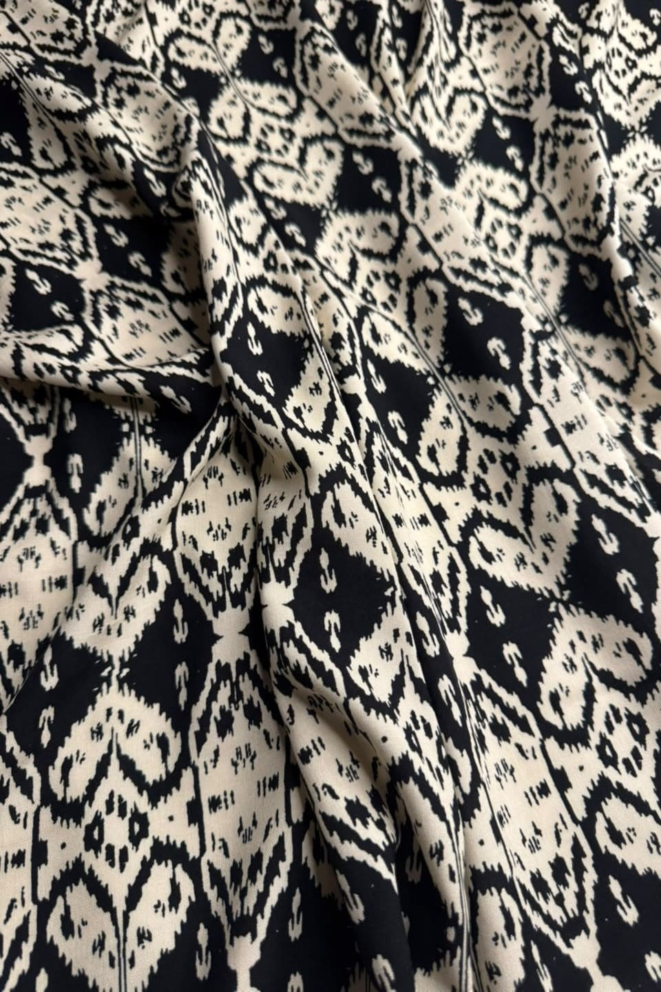 Premium Stone Linen Black Ikat Geometric 2 Piece Unstitched Suit for Women