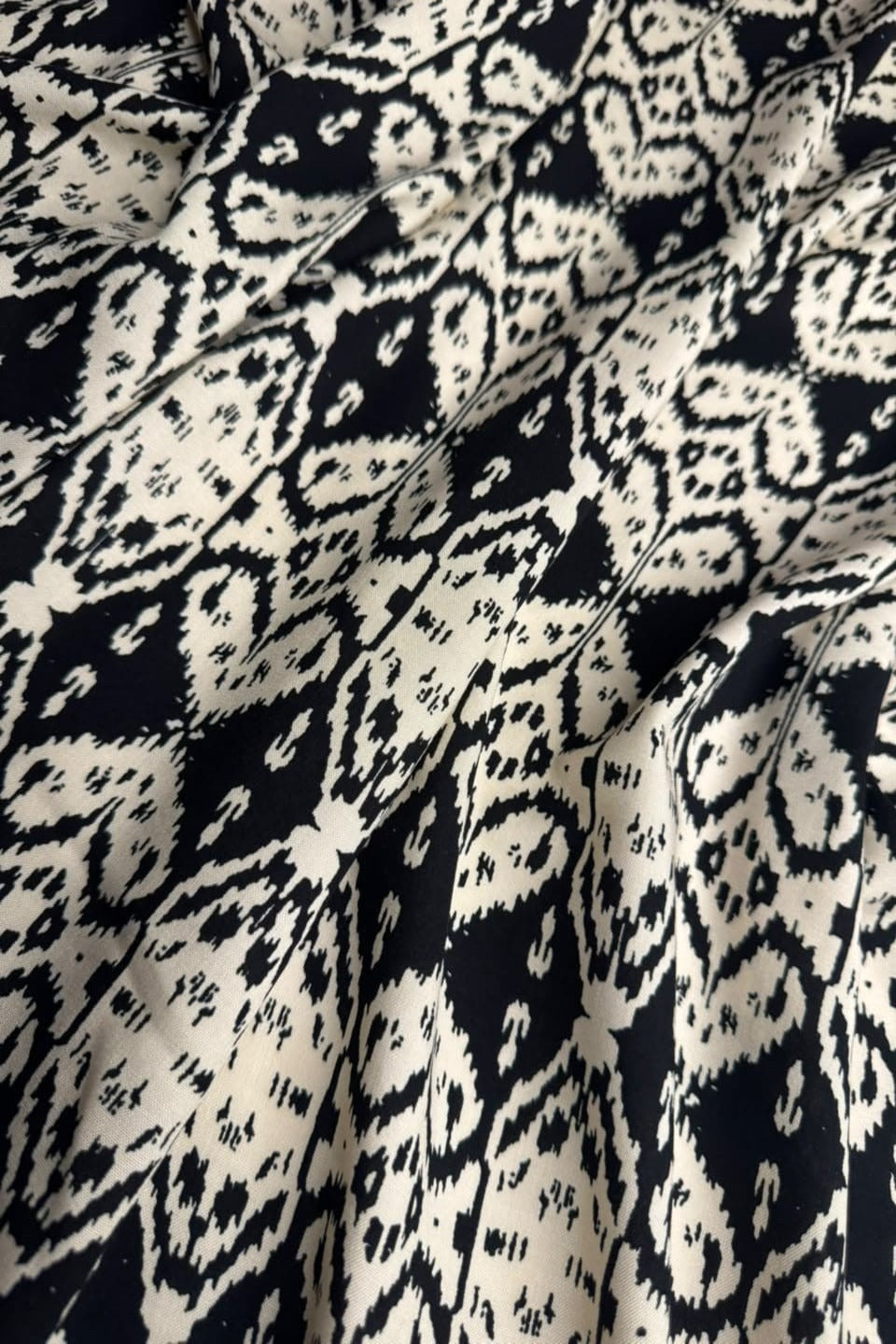 Premium Stone Linen Black Ikat Geometric 2 Piece Unstitched Suit for Women