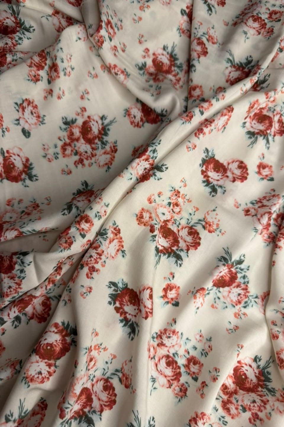 Premium Stone Linen Red Rose Floral 2 Piece Unstitched Suit for Women
