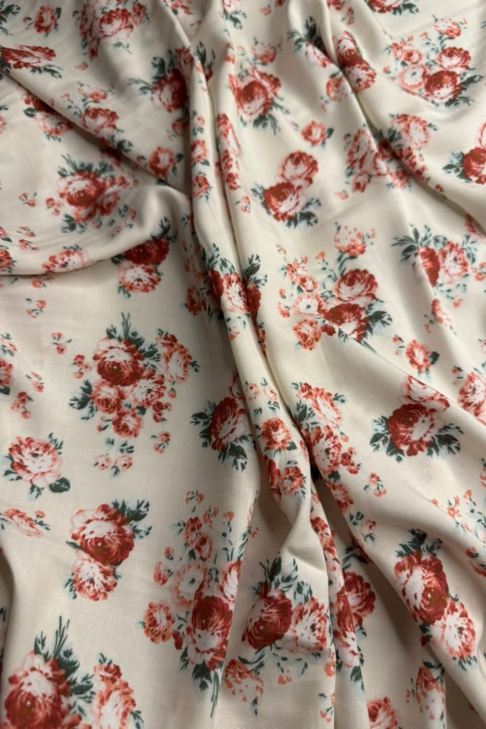 Premium Stone Linen Red Rose Floral 2 Piece Unstitched Suit for Women