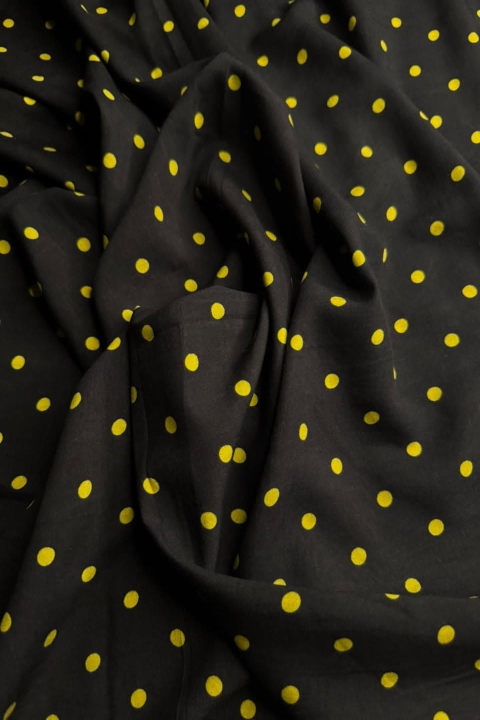 Premium Stone Linen Black Yellow Polka Dot 2 Piece Unstitched Suit for Women