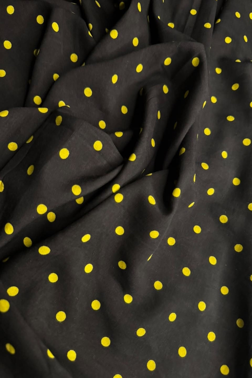 Premium Stone Linen Black Yellow Polka Dot 2 Piece Unstitched Suit for Women