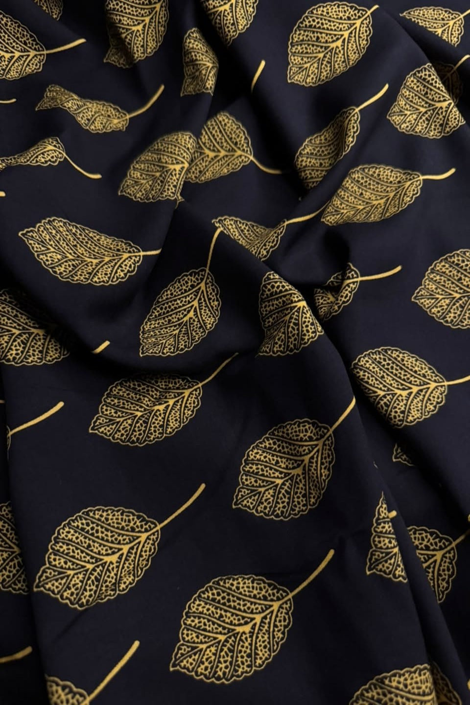 Premium Stone Linen Navy Gold Leaf 2 Piece Unstitched Suit for Women