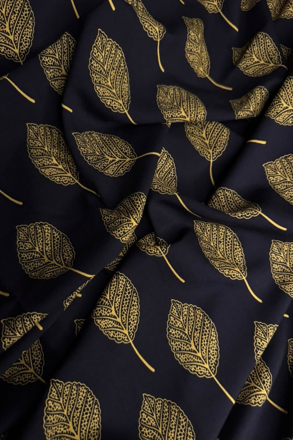 Premium Stone Linen Navy Gold Leaf 2 Piece Unstitched Suit for Women