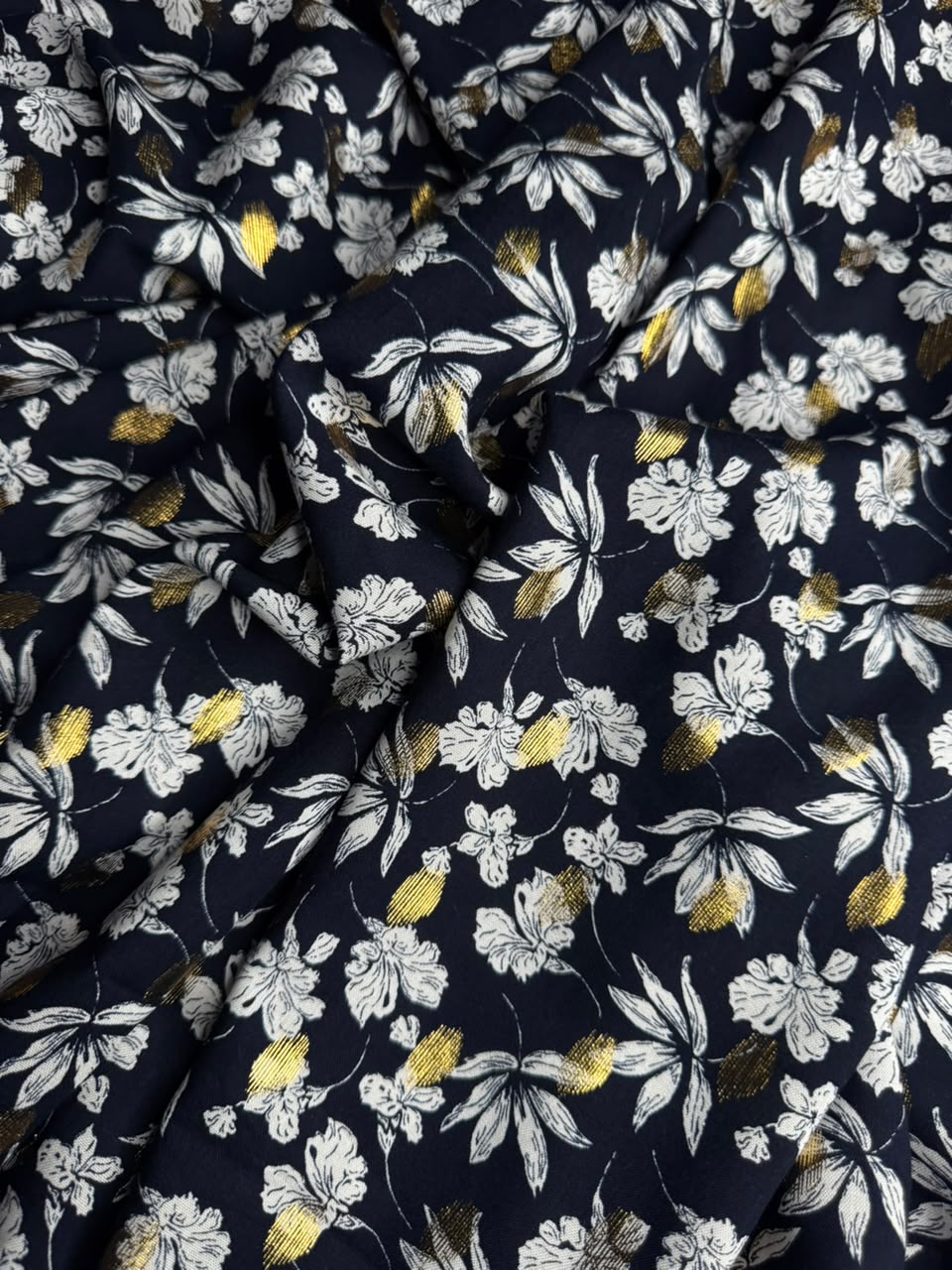 Zari Linen Mini Leaf Floral Sketch Navy Blue - 2 Piece Suit For Women