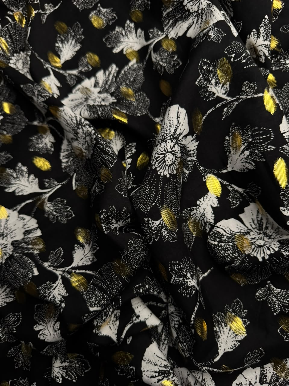 Zari Linen Monochrome Floral & Gold Woven Motif Jet Black - 2 Piece Suit For Women